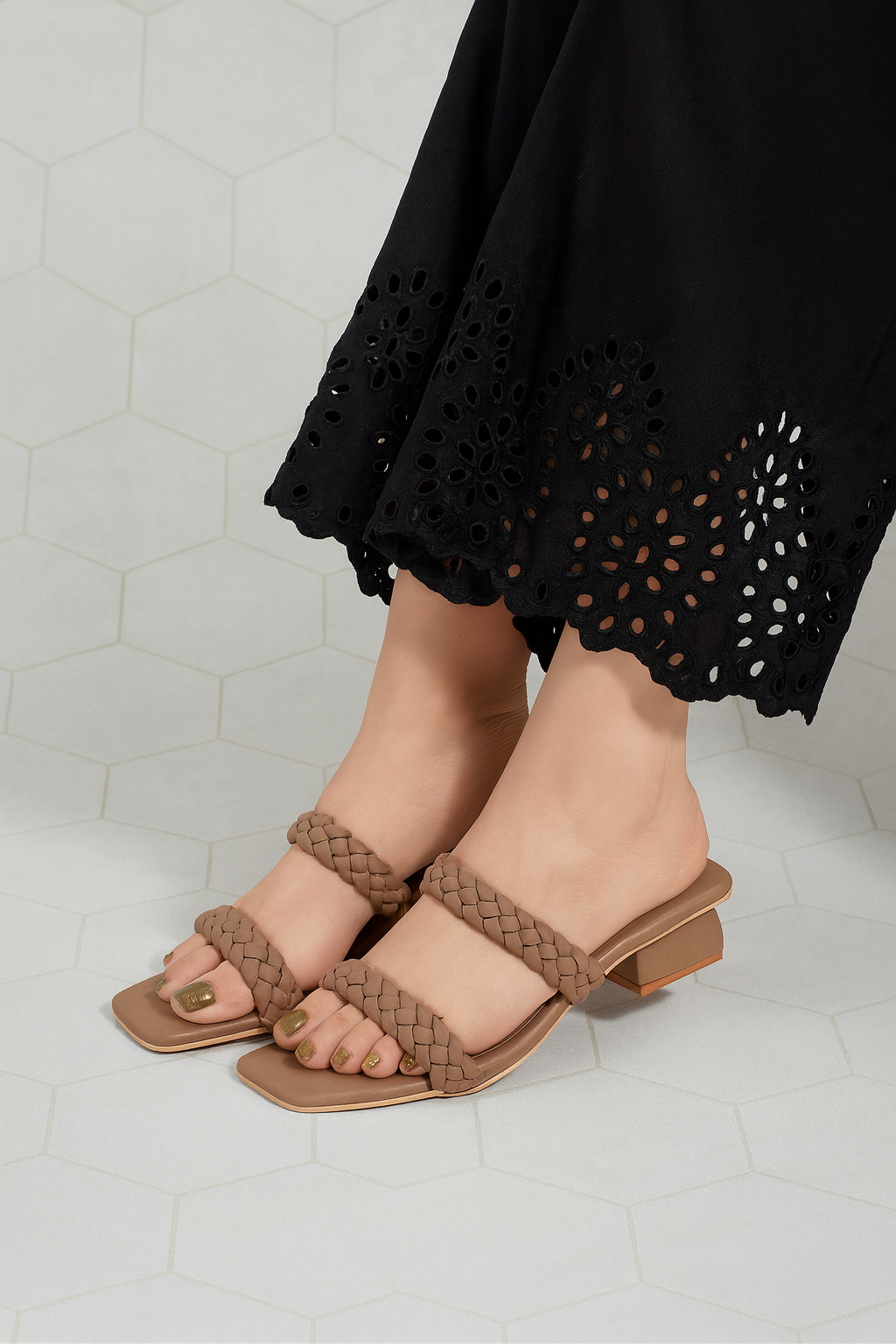 Twist Block Heel Slides