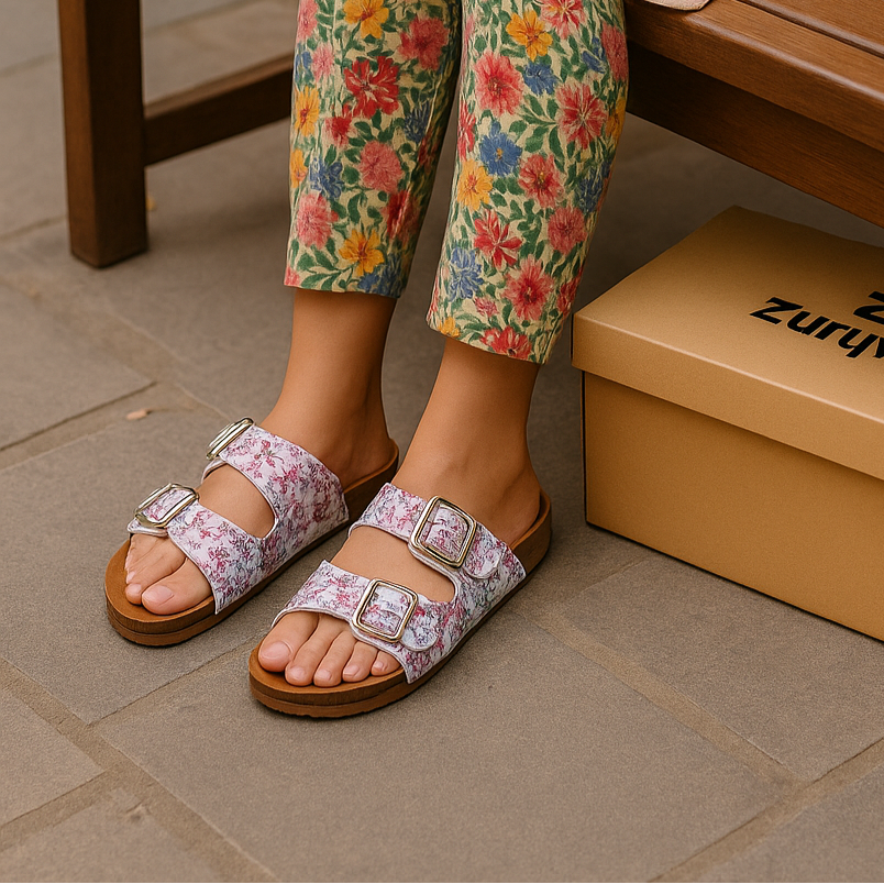 Floral Breeze Twin-Buckle Slides