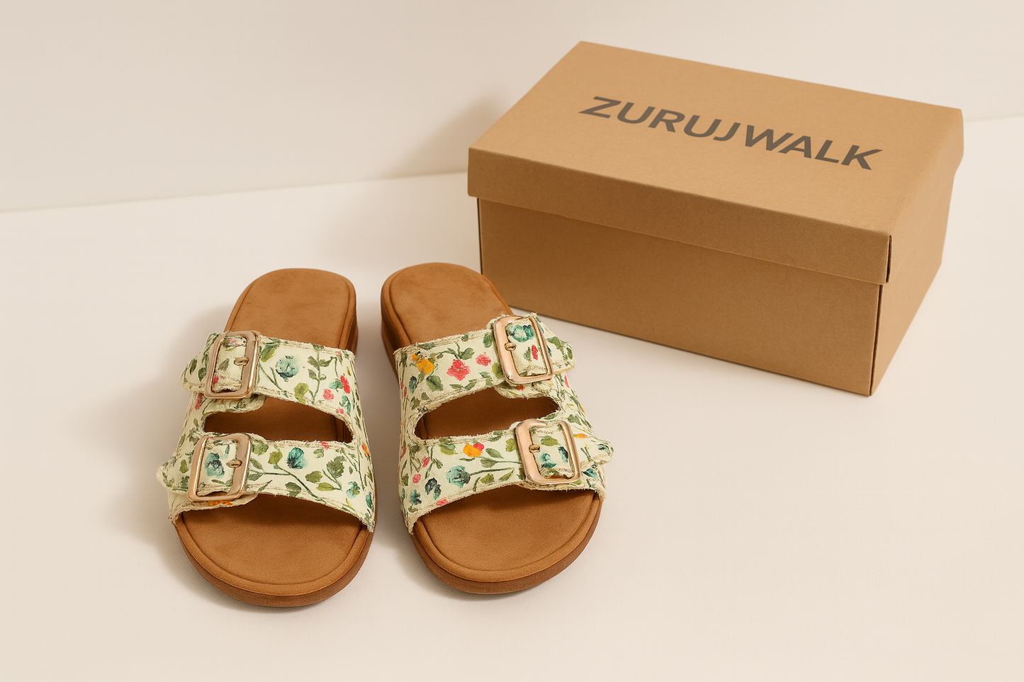 Mint Bloom Buckle Slides