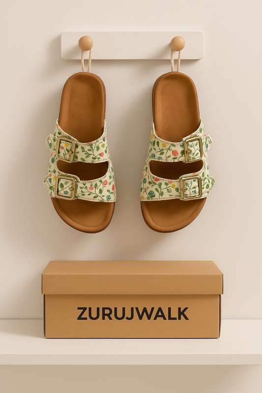 Mint Bloom Buckle Slides