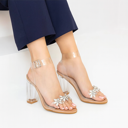Gleam Luxe Block Heels-Nude