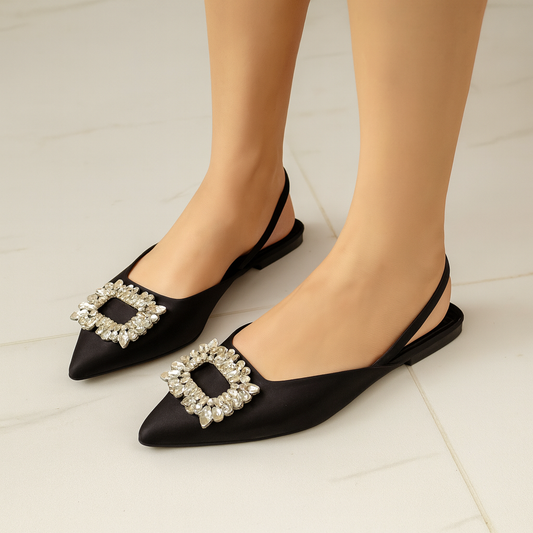Crystal Radiance Slingback Flats-Black