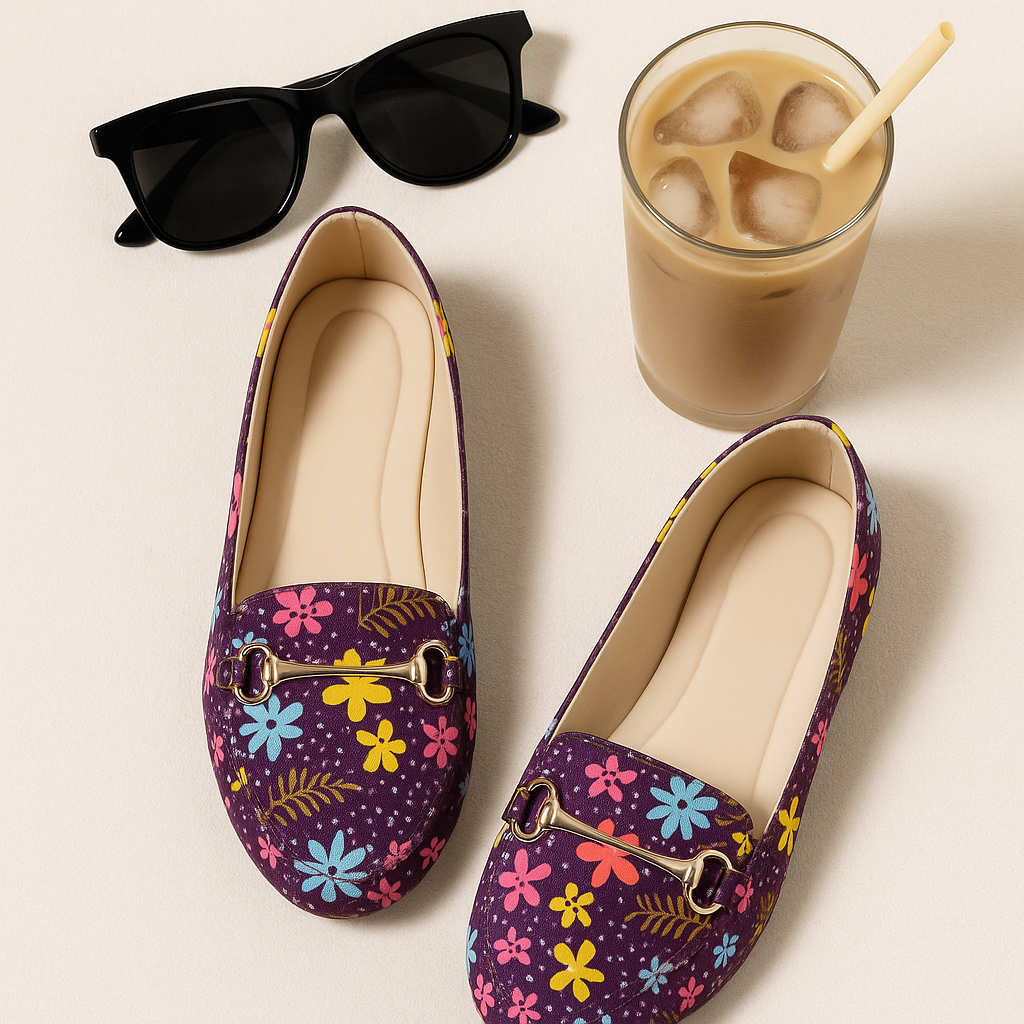 Floral Loafers – Deep Plum Delight
