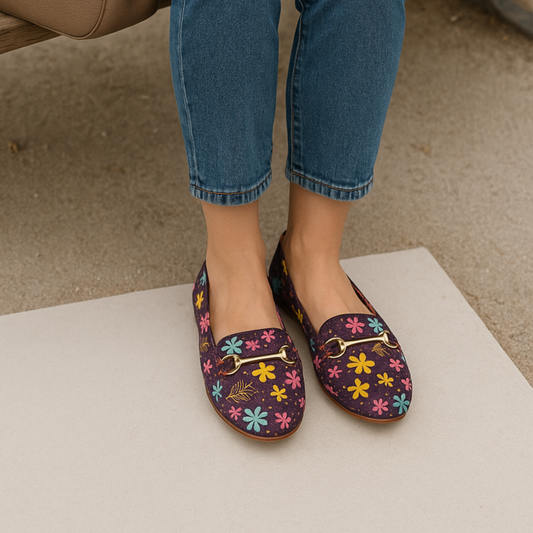 Floral Loafers – Deep Plum Delight